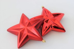 Piros műanyag karácsonyfadísz csillagok 15cm 2db