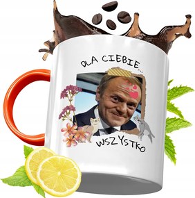Donald Tusk Narancssárga Bögre Ajándék, fényképes nyomattal