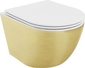 Mexen Lena  Perem nélküli fali wc lassú záródásu tetövel  slim, duroplast,  fehér/arany model  - 30224007 Wc