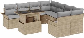 vidaXL Kerti Kanapé Szett párnával tárolóval 9 pcs Bézs Poly Rattan