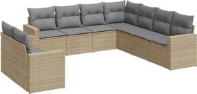 vidaXL 9 részes bézs polyrattan kerti ülőgarnitúra párnákkal