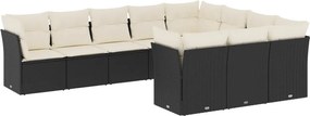 vidaXL 10 részes fekete polyrattan kerti ülőgarnitúra párnákkal