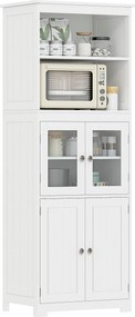 HOMCOM Konyhai Kamra Büfé Oldalszekrény 4 Ajtóval, 2 Nyitott Polccal és Állítható Polccal Étkezőbe 60x30x162 cm Fehér | Aosom