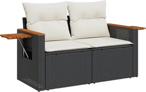 vidaXL 2 személyes fekete polyrattan kerti kanapé párnával