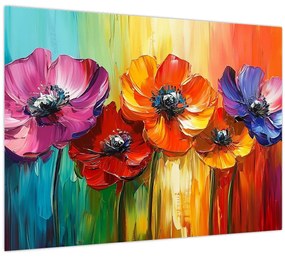 Üveg kép - Öt színes virág (70x50 cm)