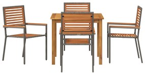 5 darabos kerti étkező garnitúra Szürke poli rattan akácból