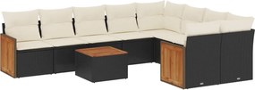 vidaXL 10 részes fekete polyrattan kerti ülőgarnitúra párnákkal