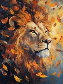 Vászonkép Canvas Portré Oroszlán Ősz Levelek Állat Afrika 75x100