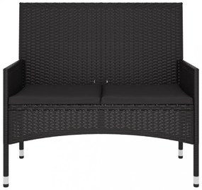 fekete 2 személyes polyrattan kerti pad párnával