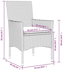 3 részes szürke polyrattan/üveg bisztrógarnitúra párnákkal