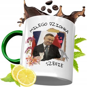 Zöld Bögre Andrzej Duda Elnök Ajándék Nyomtatott Fotóval