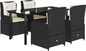 vidaXL 5 részes fekete polyrattan kerti étkezőgarnitúra párnákkal