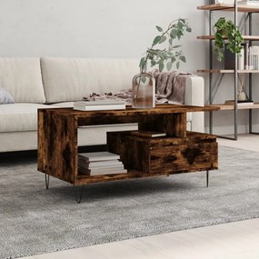 Füstös tölgy színű szerelt fa dohányzóasztal 90x49x45 cm