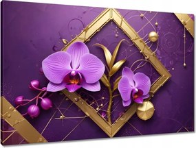 Vászonkép 90x60 Lila orchideák és arany