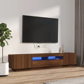 2 részes barna tölgy színű fa tv-szekrény szett led-lámpákkal