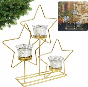 Arany színű fém gyertyatartó teamécseshez, csillagok 29cm