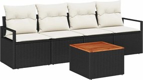vidaXL Kerti Kanapé Szett tárolóval 5 pcs Fekete és Krém polirattan