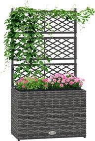 Outsunny Kertészeti Virágcserép Trellisszel 2 edényes, 22L kapacitású növényláda 57 x 30 x 107 cm szürke színben kültéri teraszokon | Aosom