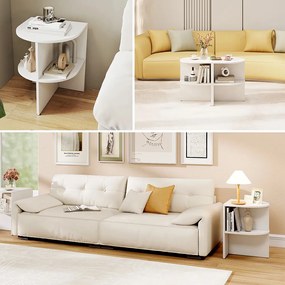 Félkör alakú kisasztal nyitott polcokkal