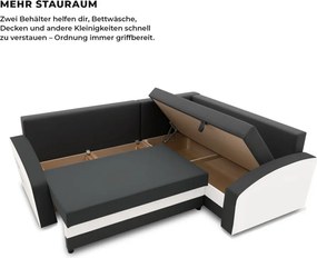 Grande sarokkanapé polcokkal , polc a bal karfaban, jobboldali, szövet anyag, bonell töltet, szürke - fehér