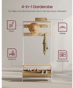 Előszoba fogas paddal, akasztókkal, cipőszekrény, tölgy és fehér 85x30x180cm