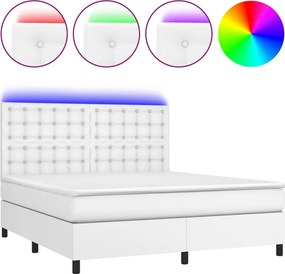 vidaXL fehér műbőr rugós ágy matraccal és LED-del 160x200 cm