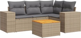 vidaXL 5 részes bézs polyrattan kerti ülőgarnitúra párnákkal