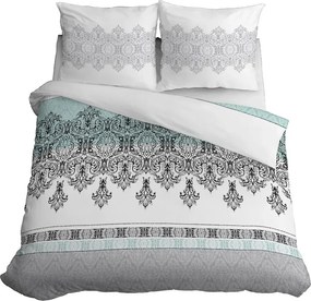 Szatén ágyneműhuzat 160x200 Bézs Dísz Fehér Türkiz