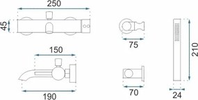 REA-B1115 - LUNGO kádcsaptelep készlet, szálcsiszolt vörösréz
