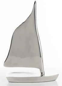 Loyd design ezüst egyszemélyes fém vitorláshajó makett asztali dekoráció 36x25x8cm