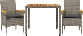 vidaXL 3részes szürke polyrattan/akácfa kerti étkezőgarnitúra párnával