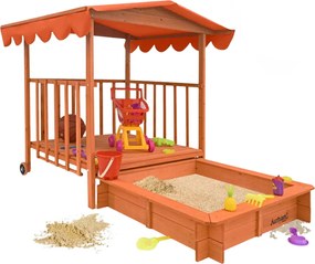 HAPPY verandĂĄs homokozĂł, 130x130x143cm, barna/narancs Jurhan