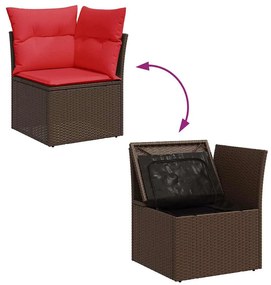 vidaXL 7 részes barna polyrattan akácfa kerti ülőgarnitúra párnákkal