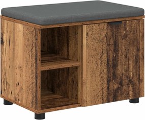 vidaXL Előtér pad ajtóval Öreg fa 60 x 38 x 46 cm Műanyag Fa és Szövet
