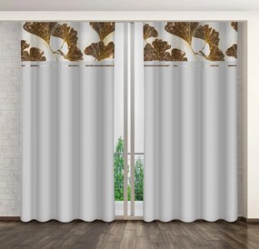 Klasszikus szürke függöny arany ginkgo levelek mintájával Szélesség: 160 cm | Hossz: 270 cm