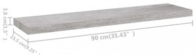 4 db betonszürke MDF lebegő fali polc 90 x 23,5 x 3,8 cm