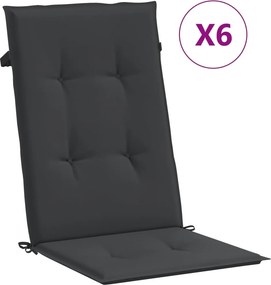 vidaXL 6 db fekete szövet kerti magas háttámlájú székpárna 120x50x3 cm