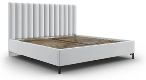 Világosszürke kárpitozott ágyneműtartós franciaágy ágyráccsal 160x200 cm Casey – Mazzini Beds