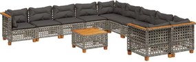 vidaXL 11 részes szürke polyrattan kerti ülőgarnitúra párnákkal