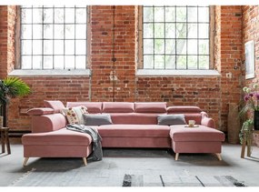 Világos rózsaszín bársony kinyitható sarokkanapé (bal oldali-"U" alakú) Sweet Harmony – Miuform