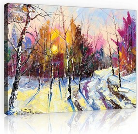 Vászonkép 60x40 Téli erdő naplemente hó fák levelek nélkül nyugalom csend