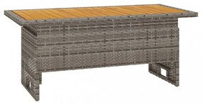 szürke tömör akácfa és polirattan kerti asztal 100x50x43/63 cm