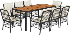 vidaXL 9 részes fekete polyrattan kerti étkezőgarnitúra párnákkal