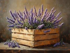 Vászonkép Canvas Dekoráció Fa Doboz Virágok Levendula 80x60