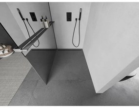 Mexen Kioto+, Walk-In zuhanyparaván polccal és akasztóval 110 x 200 cm, 8 mm-es üvegtükör mintával, grafit profillal, 800-110-121-95-50