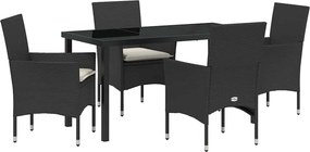 vidaXL Kert étkező szett párnával 5 pcs Fekete polirattan
