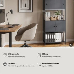 Iratrendező polc zárható szekrénnyel, irodai, nyitott polcok, fém antracit, 800x2200x400 mm: ARIEL