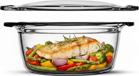 Hőálló Üveg Edény 2,15L, Kerek Sütőfedéllel
