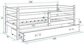 Gyerekágy ERYK 200x90 cm Fehér Szürke