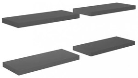 4 db magasfényű szürke MDF lebegő fali polc 60 x 23,5 x 3,8 cm